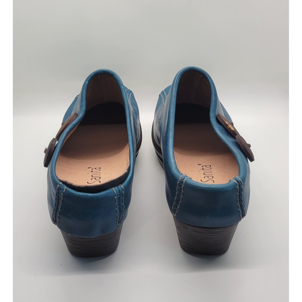 Sanita Teal Blue Leather Mule Clogs Women EU 37 US 6.5-7 Comfort Button 70s 90s - Picture 9 of 16
